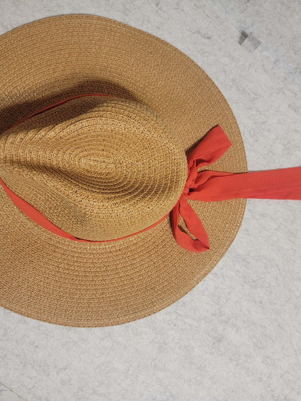 NWT Vince Camuto Wide Brim Straw Sun Hat Packable Coral Ribbon Bow - Picture 5 of 15